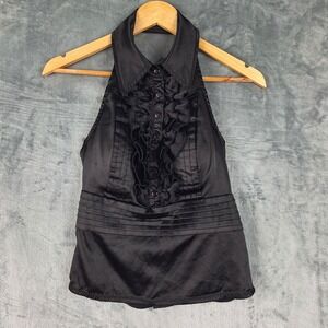 Vintage Womens Top Medium Black Babydoll Y2K Halter Whimsigoth Ruffle Fairy Goth